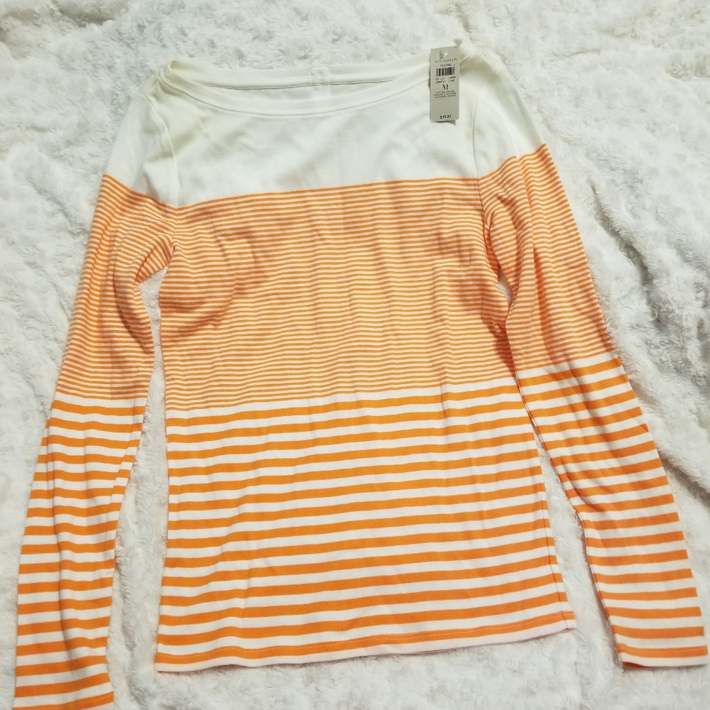 NWT Ann Taylor Medium Orange and Cream Long Sleeve Top